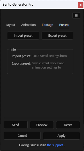 Presets Tab